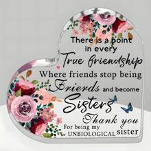 1pc Acrylic Heart-Shaped Plaque - 'True Friendship To Sisters' Inspirational Desk Decor, Perfect Birthday & Anniversary Gift For Sisters, Non-Biological Sisters, Girls Gifts Graduation