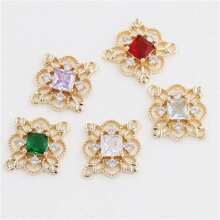 Set de 5 piezas Elegante y lujoso conector doble de aleación de cobre con rhinestones y pétalos de flores de colores, accesorios DIY de joyería para pendientes, collares y pulseras para mujeres
