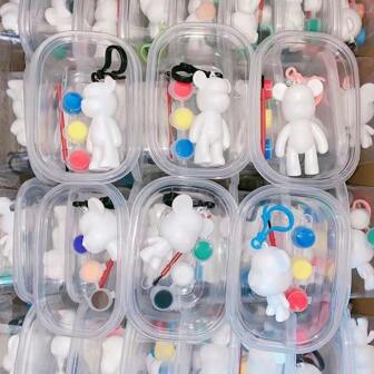 1 Set /5 Sets /10 Sets Of Fluid Bear Painting Sets, Hand-Painted Diy Graffiti Ornaments, Home Decoration, Thickened Plastic Materials, Creative Hand-Made Gifts, Suitable For: Home Decoration, Photography Props, Theme Party Graffiti DIY Materials, Parent-Child Game Painting Keychain Sets,Christmas.Bear Keychain