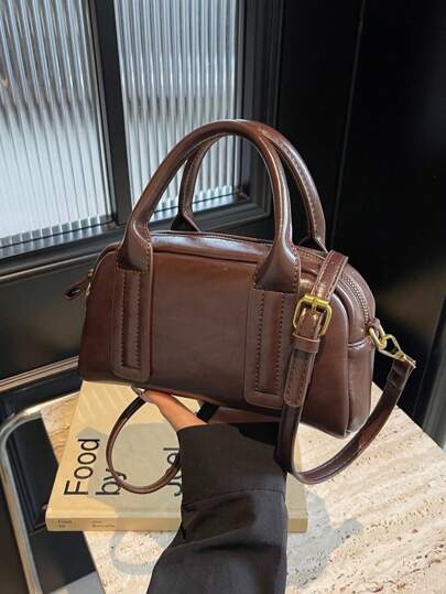 1 Boston Bag, A Classic Vintage Oil Leather Handbag For Autumn And Winter, A PU Crossbody Bag, Stylish, Simple And Practical, Versatile In All Seasons, Suitable For Daily Commuting, Shopping, Storage, Giving To Girlfriends, Holiday Gifts, Can Be Carried By Hand, On One Shoulder, Or Crossbody