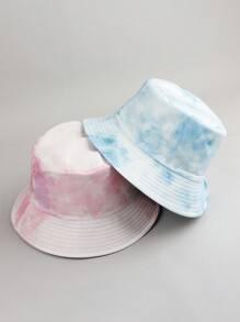 1 Pc Unisex Couple Tie-Dye Printed Reversible Bucket Hat, Casual Minimalist Style, Suitable For Daily Casual And Outdoor Activities