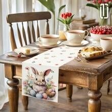 1pc, Happy Easter, Cute Bunny, Easter Egg Pattern Tablecloth, 72 Inch Knitted Polyester Easter Atmosphere Tablecloth, Holiday Table Decoration Tablecloth, Home Decor, Easter Decoration, Gift