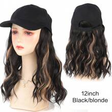 Parrucca da cappellino con medie onde ricce, nera, marrone, biondo con riflessi, pezzi per extension, sintetica, da 12 pollici, con cappellino da baseball attaccato, regolabile, adatta per uso quotidiano delle donne