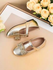Fashionable & Versatile Children Flat Shoes, New Style Girls Bow Decor Flats