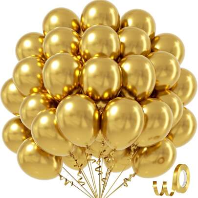 10/20/30/40/50pcs Metal Gold Balloon 18/12/10/5 Inches, Chrome Gold Latex Balloon For Graduation Engagement, Wedding, Birthday Party Decoration Balloon
