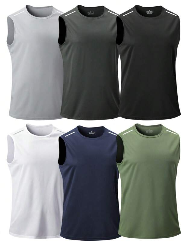 6 peças/conjunto colete esportivo sem mangas masculino para corrida, tecido respirável, adequado para basquete, futebol, esportes ao ar livre