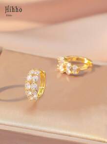 Hihho 1 Pair Retro Style Copper Inlaid Hollow Geometric Circle Design Hoop Earrings, Fashionable Decoration Earrings For Women, Holiday Gift