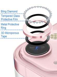 1 Pack Compatible With Apple 11 And Above Models, Compatible With Iphone 15 Pink Rhinestone Lens Film, Lens Protection Ring/Case, Tempered Glass [Scratch-Resistant], Metal Single Ring Camera Screen Protector Lens Sticker Lens Cap Lens Protection Ring, Compatible With Iphone 11/12/13/14/15/16/16 Plus/16 Pro/16 Pro Max Full Series Waterproof Shockproof Anti-Fall Anti-Fall Anti-Fingerprint Full Cover - Pink - View 7