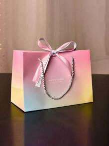 1 pieza Bolsa de regalo, Bolso estilo macaron, Bolsa de papel para empaque de cosméticos con asa de cinta