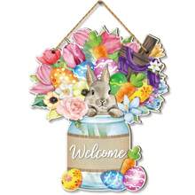 1Pc Easter Welcome Wooden Wall Hanging Plaque Sign Easter Bunny Cross Door Sign Wreath Decor For Spring Easter Indoor Outdoor Home Farmhouse Porch Decorations,Rustic Wood Front Door Sign Easter Spring Flower Hanging Wood Sign Easter Theme Party Decor