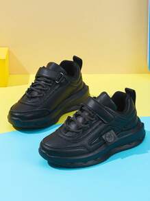 Kids Black Sneakers, Leather Water Resistant Breathable Student Campus Running Shoes For Boys/Girls, Children Casual Shoes, Teens Lightweight Comfortable Non-Slip Sports Shoes Suitable For Indoor/Outdoor Activities, School, Daily Wear