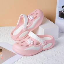 Fashionable Paw Print Thick Sole Non-Slip Cute Cartoon Beach Slippers For Women,Wear Outdoor Spring,Summer,Autumn. Popular Mesh Breathable Clogs Sandals For Nurse Working,Super Soft Bottom Slippers With Closed Toe