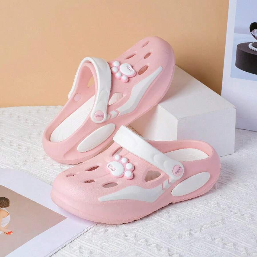 Fashionable Paw Print Thick Sole Non-Slip Cute Cartoon Beach Slippers For Women,Wear Outdoor Spring,Summer,Autumn. Popular Mesh Breathable Clogs Sandals For Nurse Working,Super Soft Bottom Slippers With Closed Toe