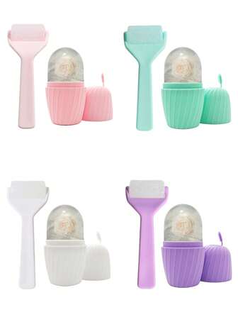 两件套面部按摩套装，包含面部提拉凝胶滚轮和可重复使用的硅胶冰格，紧致肌肤，缓解疲劳，居家按摩SPA，是圣诞节、情人节、复活节、万圣节送给亲朋好友的绝佳礼物。