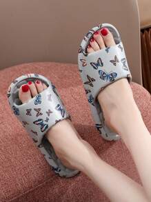 Sandálias femininas estampadas, modelo 2024, sola grossa, versáteis, plataforma, tira, modernas, ideais para usar ao ar livre no verão, looks de praia, chinelos femininos. - Cinza - Ver 2