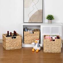 Water Hyacinth Storage Baskets, 12X12X10in Wicker Storage Cubes Set Of 3, Kitchen Baskets For Storage Pantry, Baskets For Pantry Organization, Foldable Square Baskets For Kallax - 12X12X10吋(水葫蘆) - 查看 10