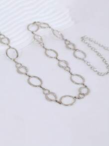 金属链腰带，简单百搭的连衣裙腰链装饰，空心圆腰带时尚身体链，夏季、秋季、万圣节 - 銀色 - 查看 2