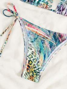 新款欧美性感女士泳衣套装，动物图案特殊面料比基尼配三角肩带 - 霧霾藍 - 查看 3