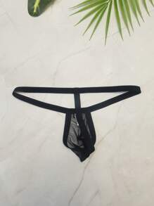 DomiGe 1 件装男士性感内衣黑色弹力网眼三角裤带肩带 - 黑色 - 查看 9