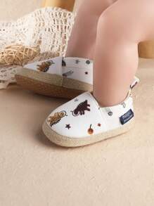 1 Pair Toddler Boys Cartoon Solid Color Fabric Slip-On Casual Cute Athletic Shoes, Suitable For Indoor Wear, Spring/Autumn - White - View 3