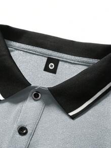 新款男士经典撞色短袖 Polo 衫，百搭休闲运动户外装，夏季 - 淺灰色 - 查看 4