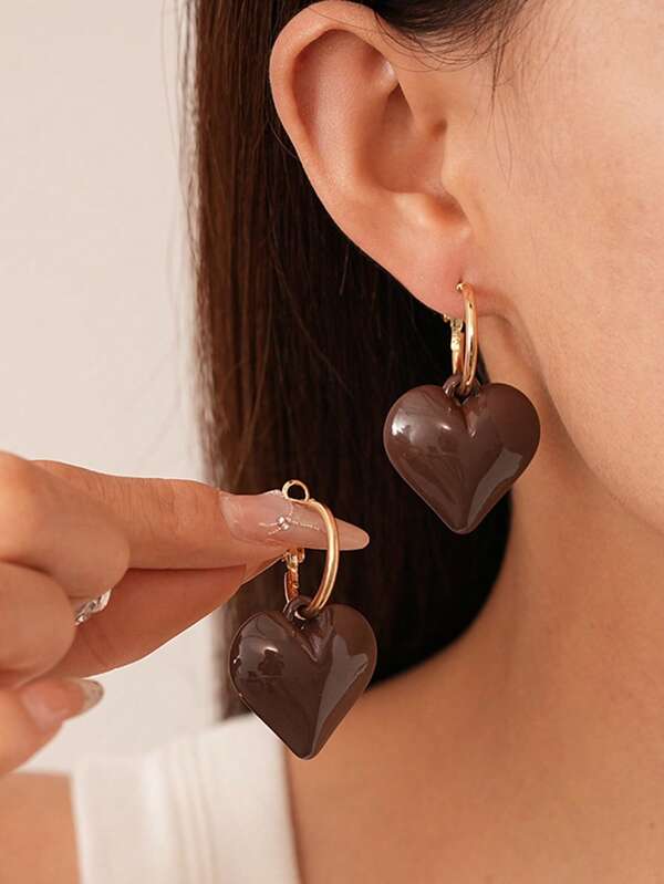1 Pair Retro Minimalist Resin Heart Hoop Earrings, Versatile European & American Fashion Ladies Earrings