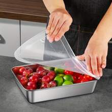 [Stainless Steel Storage Containers] 5pcs Stainless Steel Food Storage Containers - Stackable With Sealed Lids, Microwave Safe, Flip Top, Square Shape - For Salad, Fruit, Food Storage, Kitchen Organization, Refrigerator Freshness, Freezer Safe, Multi-Purpose Meal Prep