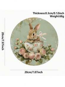 Cartel de bienvenida de madera con huevos y conejito de Pascua - Decoración colgante redonda hecha a mano para fiesta de primavera, decoración de puerta principal de estilo granja