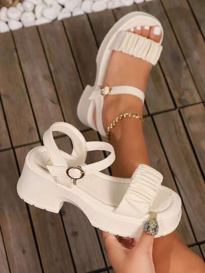 2025 New Fashion Comfortable Chunky High Heel Sandals For Plus Size Women, Suitable For All Seasons, Spring, Summer, Autumn, Winter, Elegant, Sexy, Low Price, Casual, Athletic, Outdoor, Party, Wedding Valentines