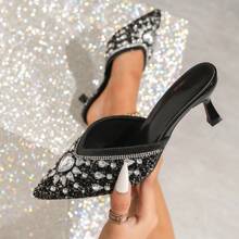 Elegant And Classy Women High Heel Shoes, Luxurious High Heel Slippers With Glamorous Gemstones And Shiny Handcrafted Rhinestones, Lightweight And Comfortable For Everyday Wear And Runway, Solid Color High Heels For All Seasons