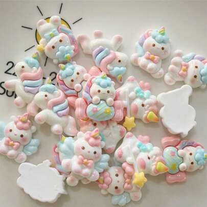 3pcs Cute Rainbow Pony Resin DIY Craft Accessories, Cream Glue Hair Clip Pendant Decoration Materials Summer, School