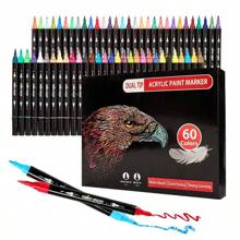 60 Colours Acrylic Pens For Stones Double Tip Stones Painting Pens Waterproof With Brush Tip And Fine Tip Permanent Marker Pens Acrylic Pens For Canvas Glass Ceramic Crafts Art Supplies