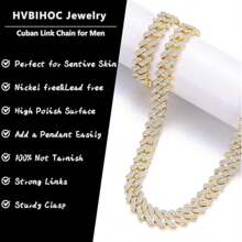 12mm Cuban Link Chain Mens Ice Out Miami Cuban Necklace Silver/Gold Bling Diamond Hip Hop Jewelry For Women - Vàng - Xem 4