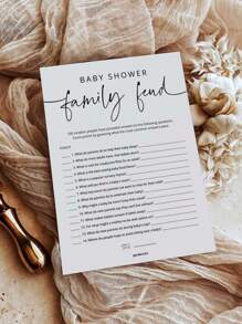 Conjunto de 6 juegos de baby shower - Tarjetas de juego de Feud familiar para baby shower, niño o niña, género neutro, minimalista - Blanco - Ver 4