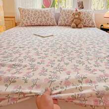 3pcs Ultra Soft Washed Cotton Small Fresh Printed Bed Sheet Three Piece Set, One Medium Double Bed Bed Sheet - Soft, Lightweight, Ultra-Fine Fiber Deep Pocket Bed Sheet 3-Piece Set Includes One Bed Sheet And Two Pillowcases - Hoa nở khắp cây - Xem 6