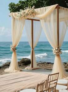 1 pieza Arco de boda romántico color champán con cortina de tul, de material de poliéster, cortina de boda color champán, fondo de boda liso, decoración para fiesta de cumpleaños, ceremonia de boda y recepción, adecuada para bodas y fiestas grandes, telones de fondo de boda, decoraciones para fiestas festivas, decoraciones del Día de San Valentín