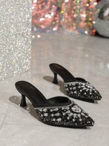 Elegant And Classy Women High Heel Shoes, Luxurious High Heel Slippers With Glamorous Gemstones And Shiny Handcrafted Rhinestones, Lightweight And Comfortable For Everyday Wear And Runway, Solid Color High Heels For All Seasons