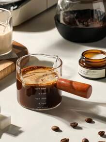 1pc 100ml/3.3oz Calibrated Concentrated Coffee Cup With Wooden Handle, Latte Art Cup - Clear - View 12