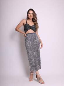 2025BR NEW Sequined Skirt - Xám - Xem 1