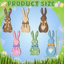 6 stuks houten paashaasdecoraties, veelkleurige touwhangende konijnen, paasmandlabels paasdecoraties paasdecoratie festivalgeschenk