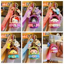 Sanrio 1pc Cute Sanrio Cartoon Plush Keychain, Kitty Cradle Style, Adorable & Refined Keychain, Bag Pendant Charm, Kuromi, My Melody Character Keychain