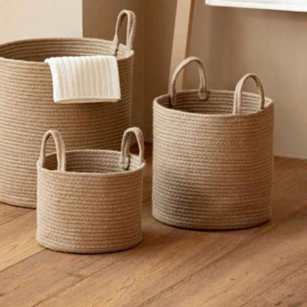 Cylindrical Woven Storage Basket With 2 Handles, Made Of Rope, Suitable For Storing Clothes, Toys, Miscellaneous Items To Tidy Up Home Space Laundry Hamper, Washing Basket Bathroom Organizer, Basket, Storage Basket, Foldable Laundry Basket