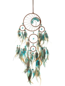 1pc Retro Turquoise Dreamcatcher With Life Tree Decorative Hanging Ornament, Colorful Feather Wind Chime Wall Decoration (Feathers Are Artificial) Gifts Birthday Graduation - Turquoise Rings - View 12