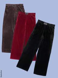 Kit de 3 pantalones de pierna amplia para mujer, multicolor, sexy, casuales y elegantes, tela tipo pana de algodón y poliéster, bolsillos funcionales, ajuste de cintura natural con resorte, textura acanala, frescos y ligeros, ideales para temporadas de primavera, verano e inicios de otoño.