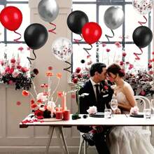40pcs Multicolor Confetti Balloons Set, Black/Red/Silver, Suitable For Wedding, Birthday, Anniversary, Graduation, Festival, Celebration, Indoor & Outdoor Decor, Party Supplies Gifts Birthday Decorations Party Decorations Bachelorette Decor Graduation Decorations Summer Beach Back To School School Supplies Room Decor