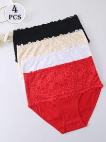 4 件套蕾丝性感女士内裤，花卉蕾丝诱人内衣，透气柔软舒适日常穿着