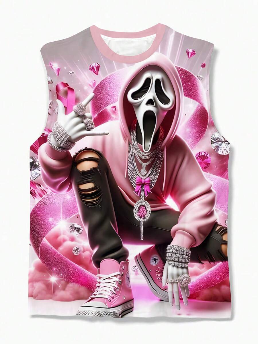 Men Casual Skull Print Tank Top, Suitable For Vacation, Street Wear - Multicolor - View 1