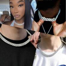 12mm Cuban Link Chain Mens Ice Out Miami Cuban Necklace Silver/Gold Bling Diamond Hip Hop Jewelry For Women - Vàng - Xem 5