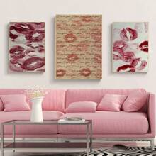1/2pcs Frameless Vintage Red Kiss Lips Prints Canvas Posters, Red Mouth Kisses Wall Art Home Decor,High-Definition Canvas Printing Decoration Painting For Home Gifts, Living Room, Bathroom, Bedroom,Canvas Wall Art Gift,No Frames