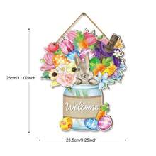 1Pc Easter Welcome Wooden Wall Hanging Plaque Sign Easter Bunny Cross Door Sign Wreath Decor For Spring Easter Indoor Outdoor Home Farmhouse Porch Decorations,Rustic Wood Front Door Sign Easter Spring Flower Hanging Wood Sign Easter Theme Party Decor